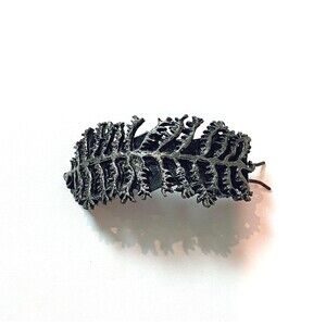 Vintage Oxidized Silvertone Fern-Shaped Hair Clip Barrette Pewter Brutalist